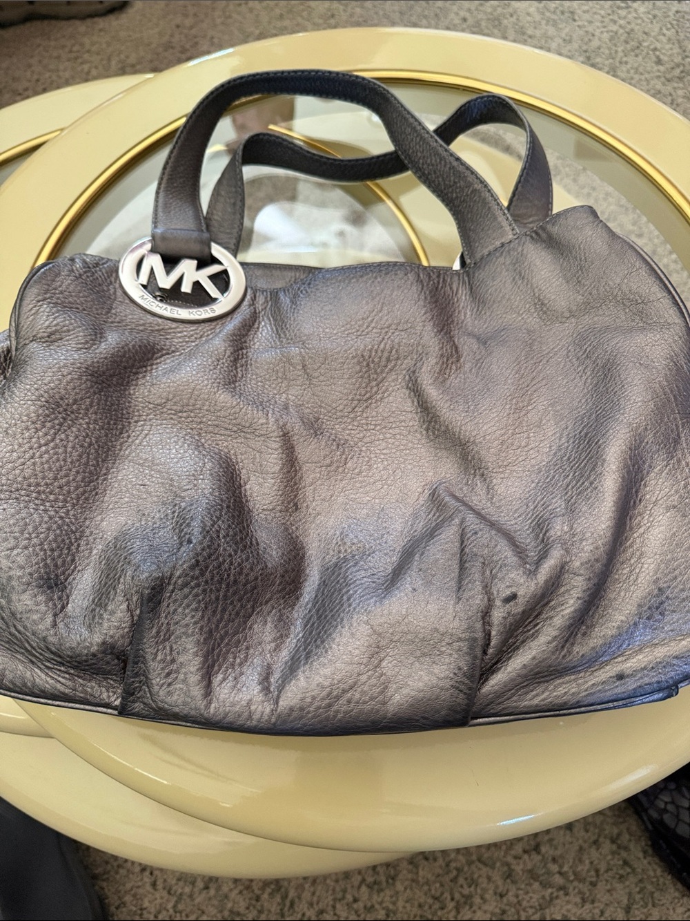 Michael Kors silvery Pebbled Leather Duffel with MK Charm
